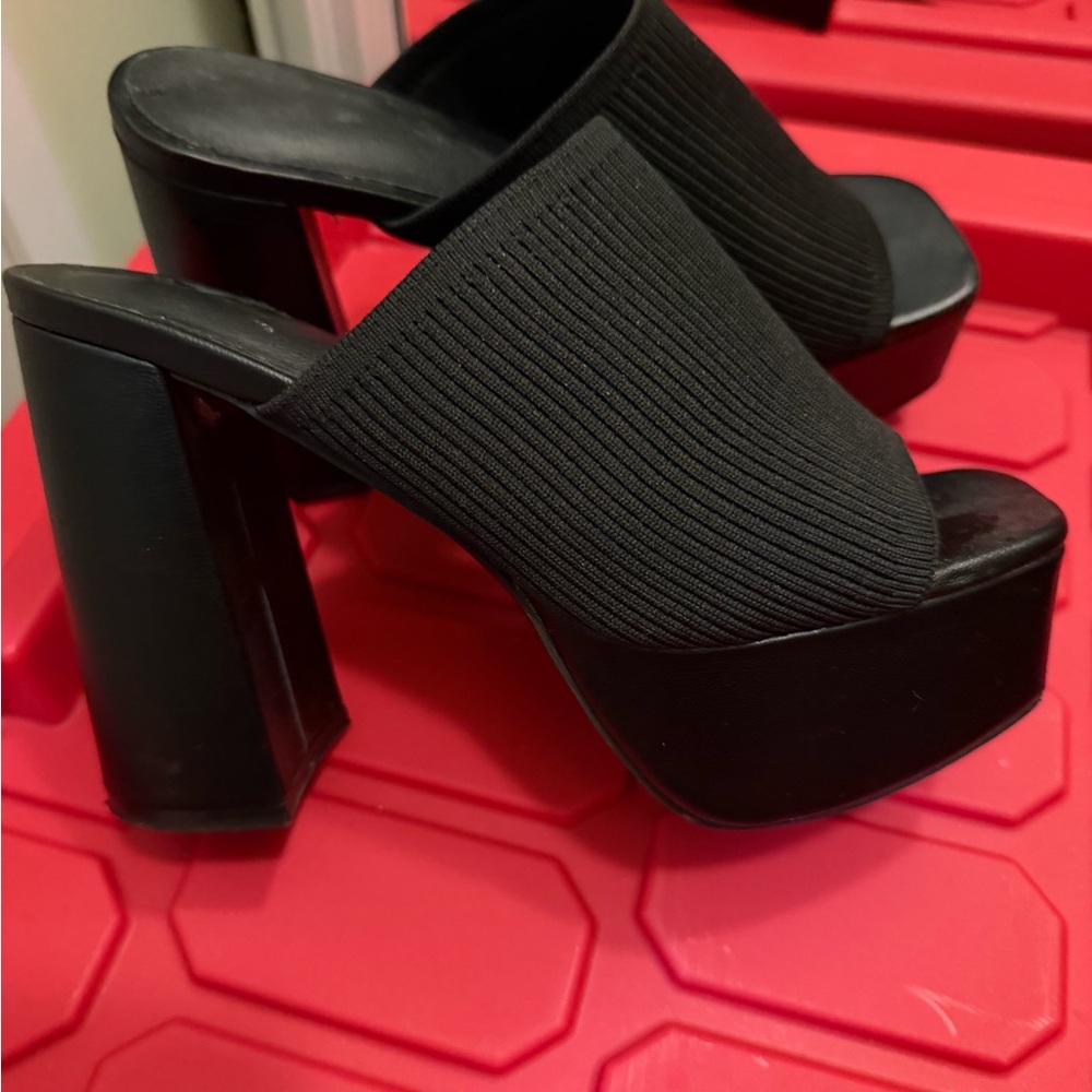 Black Platform Heeled Mules